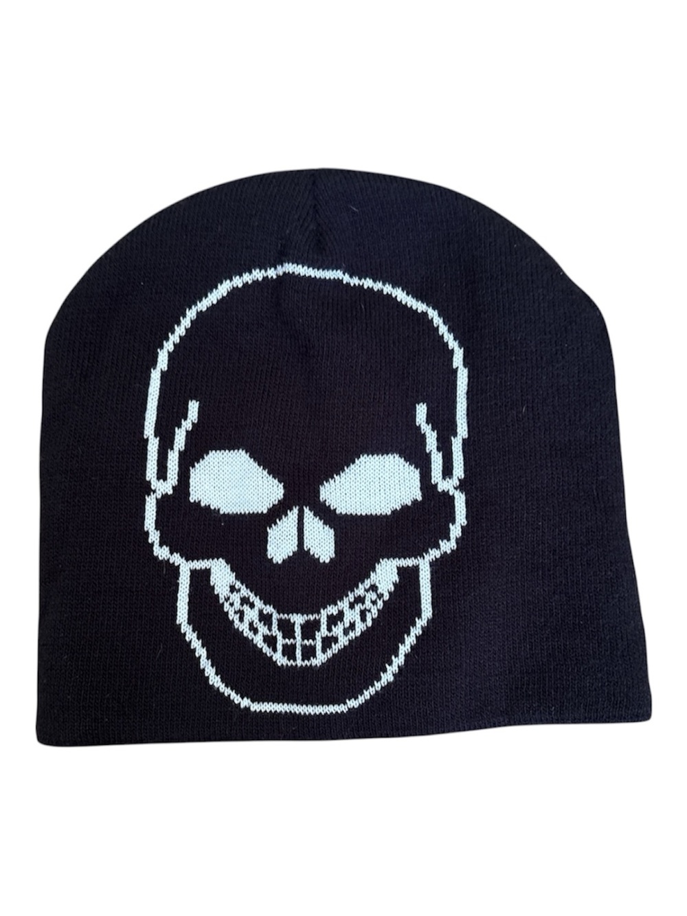 Black Knit Skull Graphic Beanie Hat